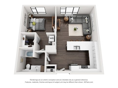 Floor plan for 1 bed, 1 bath, 765 sqft
